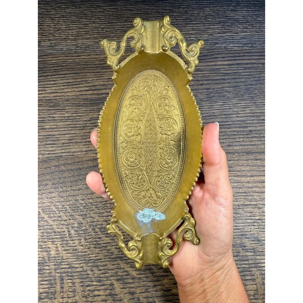 Antique Ornate Brass Ashtray: Victorian Vanity Catch-All Tray‎